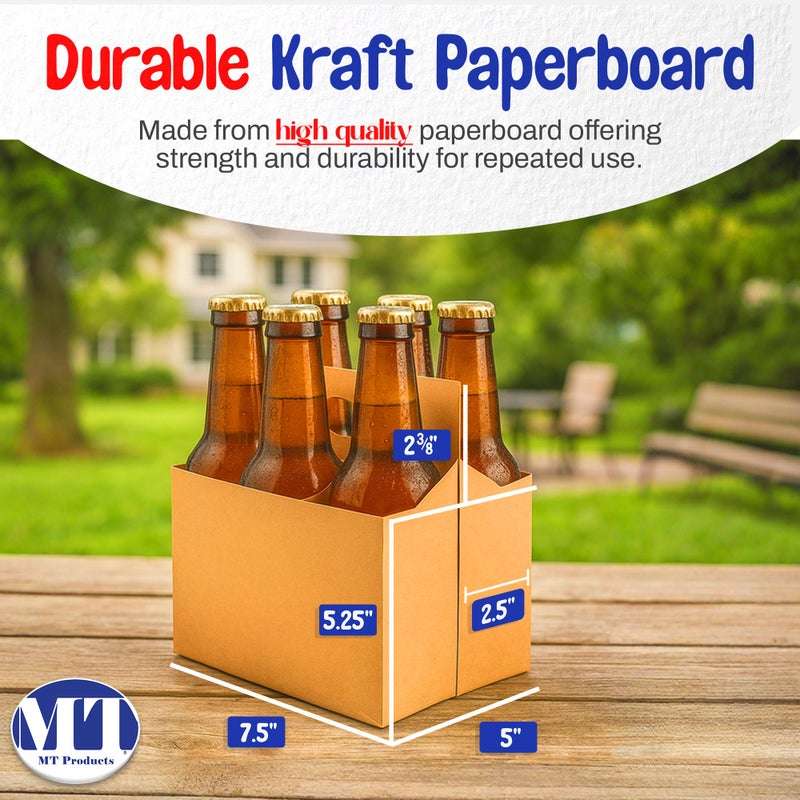 MT Products Brown 6 Pack Bottle Holder 12 oz. - Kraft Cardboard Bottle Carrier (Pack of 10) - Made in the USA - Image 2
